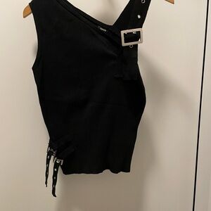 Kenzie Black Asymmetrical Embellished Tank Top